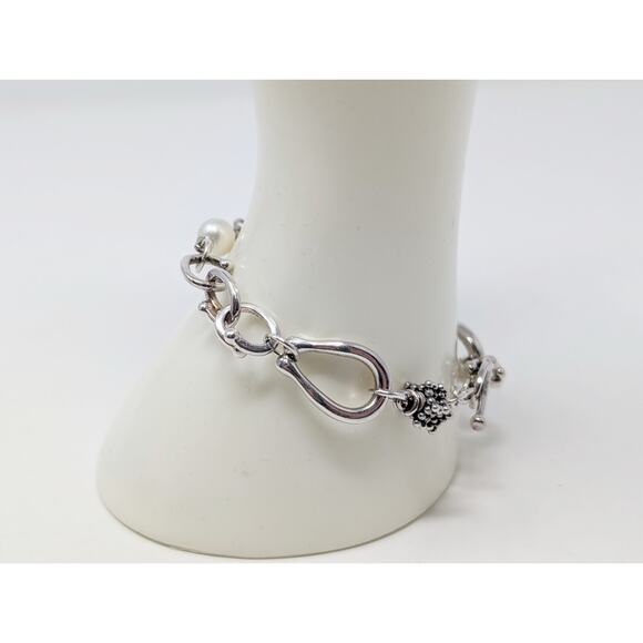 Michael Dawkins 925 Sterling Silver Toggle Pearl Bracelet - Picture 6 of 9